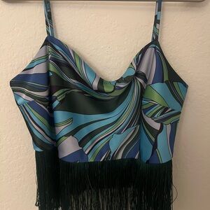 House of Harlow 1960 Green and Blue Patterned Top